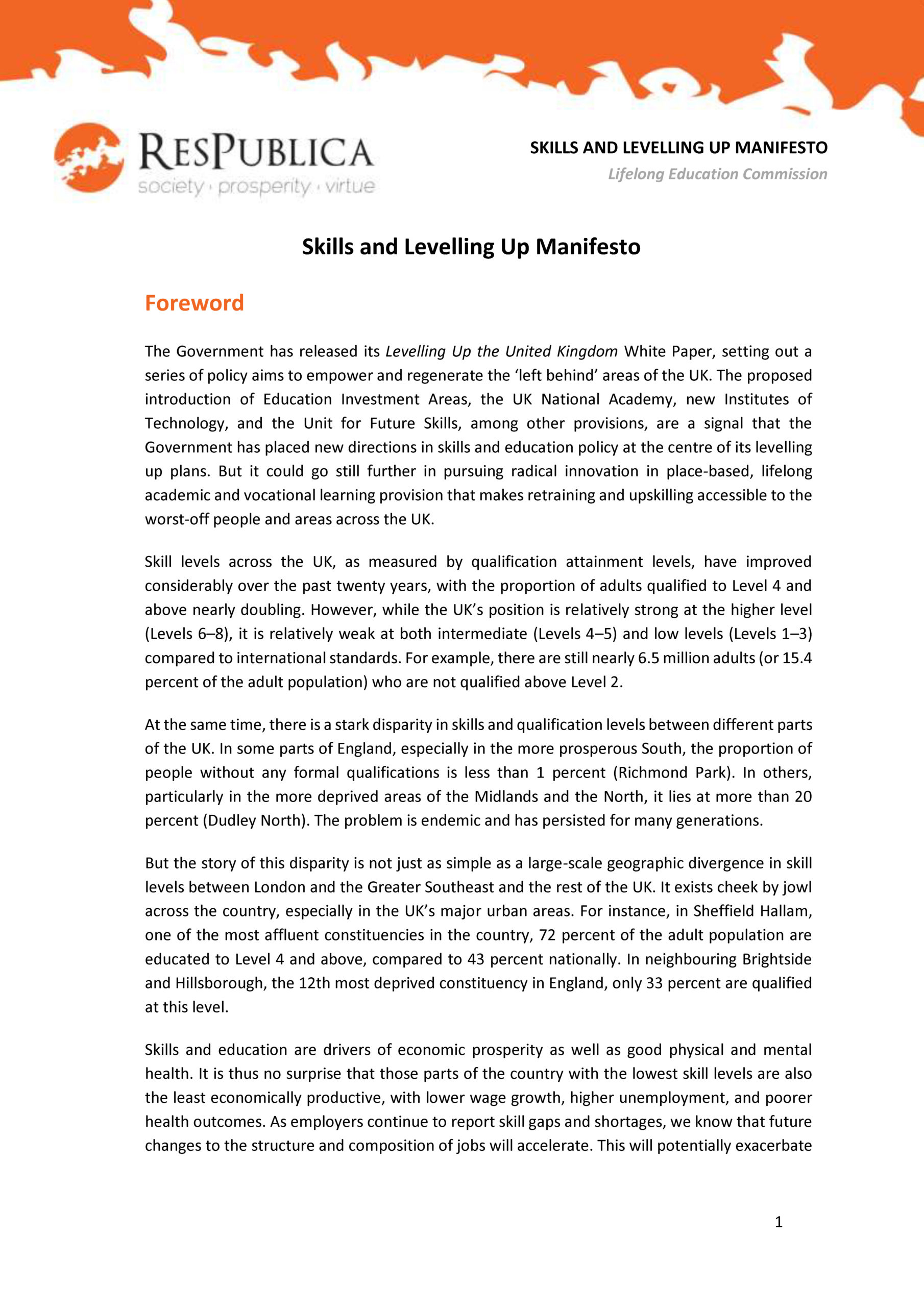 Skills and Levelling Up Manifesto